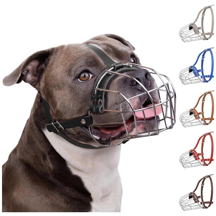 BRONZEDOG Pitbull Dog Muzzle Breathable Metal Basket for Large Dogs